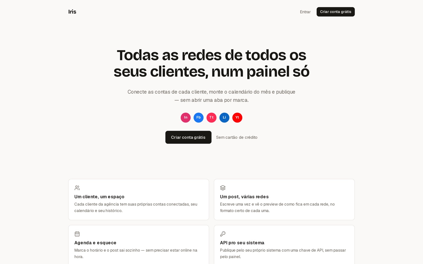 Painel Iris de publicação em redes sociais