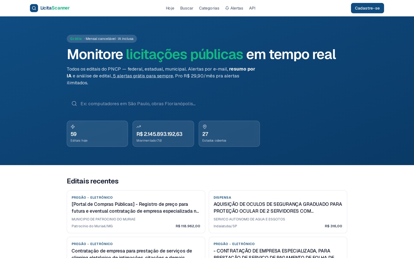LicitaScanner monitorando licitações públicas